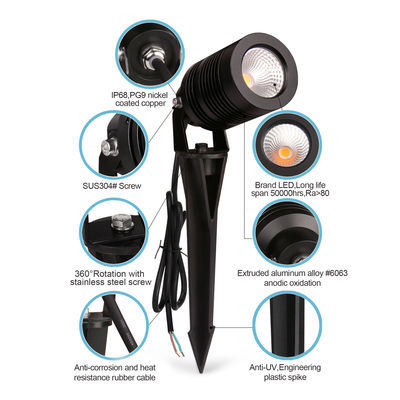 समायोज्य एलईडी गार्डन स्पॉट लाइट 10 वाट आईपी 65 आउटडोर गार्डन स्पाइक लाइट