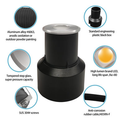 IP67 इनग्राउंड लाइट मिनी दफ़न लाइट्स 12V 24V वार्म व्हाइट DIA45MM फ्रॉस्टेड ग्लास बिना लेंस