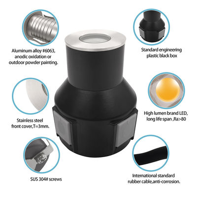 एलईडी ग्राउंड दफन लाइट स्टेनलेस स्टील 316 1w 2w 3w डीसी 24v प्लास्टिक बैक बॉक्स के साथ