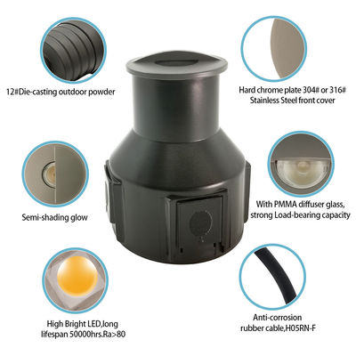 एक तरफ से देखें मिनी एलईडी दफन प्रकाश डीसी 24V स्टेनलेस स्टील 316 फ्रॉस्टेड ग्लास अर्ध छायांकन कवर