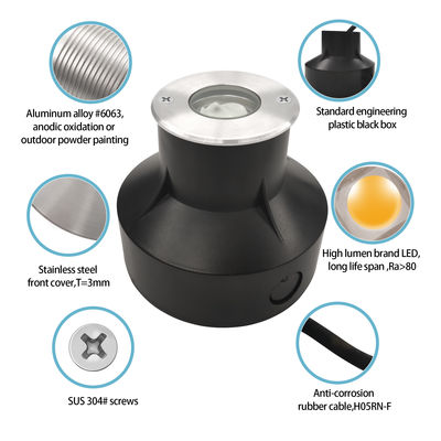 1W 3000k गर्म सफेद एलईडी भूमिगत प्रकाश जमीन में दफन IP67 रिसेस्ड प्रकाश व्यवस्था