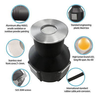 3W IP67 रिसेस्ड गोल डेक लाइट 316 स्टेनलेस स्टील फ्रंट कवर DIA55MM DC24V