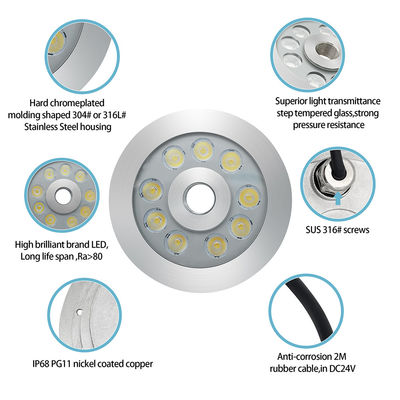 27W 3 में 1 आरजीबी एलईडी फव्वारा प्रकाश वाणिज्यिक वर्ग के लिए स्टेनलेस स्टील