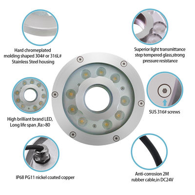 9W 18W 27W RGB पनडुब्बी फव्वारा नोजल रिंग लाइट 24VDC RGB रंग पानी के नीचे के अनुप्रयोग के लिए