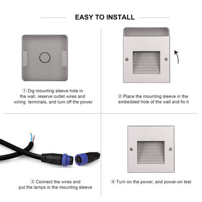 स्टाइलिश इंटीरियर के लिए स्क्वायर एल्यूमिनियम सीढ़ी recessed वॉल लाइट 3w DC 24v एल्यूमिनियम सामग्री