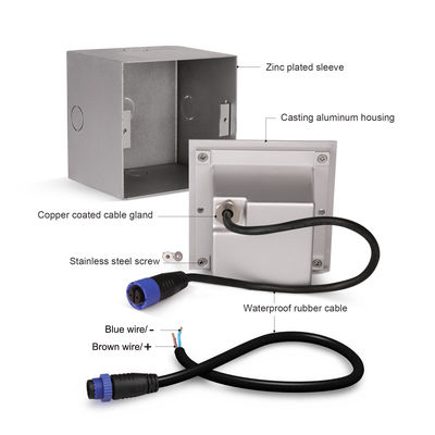 स्टाइलिश इंटीरियर के लिए स्क्वायर एल्यूमिनियम सीढ़ी recessed वॉल लाइट 3w DC 24v एल्यूमिनियम सामग्री