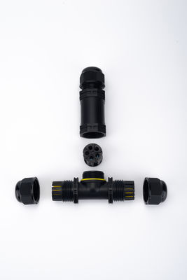 IP68 टी-प्रकार जलरोधक कनेक्टर 3 चैनल 3 ध्रुव केबल कनेक्टर आउटडोर