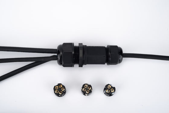 IP68 त्वरित कनेक्टर जलरोधक 1 इन 2 आउट काला रंग भूमिगत केबल जंक्शन बॉक्स के लिए