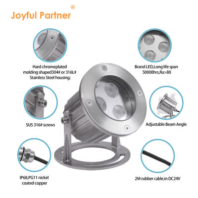 एलईडी अंडरवाटर लाइट्स 3W DC12V 24V RGB स्टेनलेस स्टील 316SS वाटरप्रूफ 2 साल की वारंटी के साथ