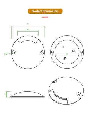 रिसेस्ड स्टेप बरीड लैंप वन साइड व्यू 12 24वोल्ट साइड एमिटिंग DIA 70MM फॉर वॉकवे