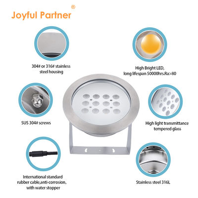आरजीबी पानी के नीचे तालाब प्रकाश एसी / डीसी 12V 24V एलईडी 12W जलरोधक IP68 316 स्टेनलेस स्टील