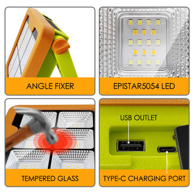 IP65 वाटरप्रूफ एलईडी सोलर वर्क लाइट 5054 Epistar एलईडी 1000LM 7500mAh बैटरी के साथ रिचार्जेबल
