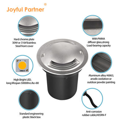 लैंडस्केप इनग्राउंड लाइट क्री सीओबी एलईडी 3000k एक दो चार साइड व्यू ड्राइववे लाइट एसएस 316 फ्रंट कवर आईपी 67