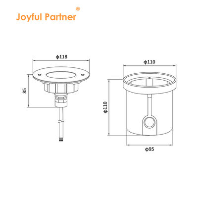 अंडरवाटर एलईडी लाइट 3W DIA118MM IP68 316 स्टेनलेस स्टील गर्म सफेद DC24V प्लास्टिक माउंटिंग स्लीव के साथ