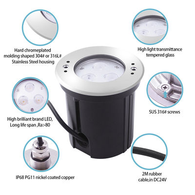 अंडरवाटर एलईडी लाइट 3W DIA118MM IP68 316 स्टेनलेस स्टील गर्म सफेद DC24V प्लास्टिक माउंटिंग स्लीव के साथ