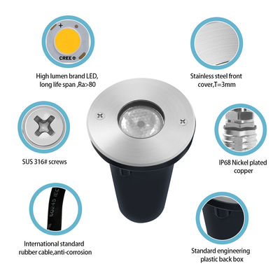 3W RGB3in1 एलईडी IP68 स्टेनलेस स्टील पूल लाइट्स 316 DC24V 12V असममित लेंस के साथ एकल रंग