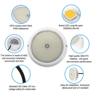 PAR56 एलईडी पूल लाइट RGB AC12V IP68 राल भरा ABS+PC सामग्री DIA152*26mm बीम कोण 120 डिग्री
