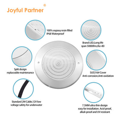 अंडरवाटर एलईडी स्विमिंग पूल लाइट्स 316 स्टेनलेस स्टील 18W 25W SMD2835 अल्ट्रा पतला राल भरा हुआ आरजीबी रंग
