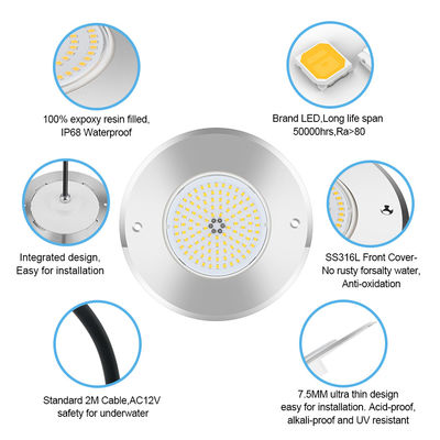 आरजीबी नियंत्रक के साथ एलईडी इनग्राउंड पूल लाइट DIA160MM*32MM AC12V 316 स्टेनलेस स्टील