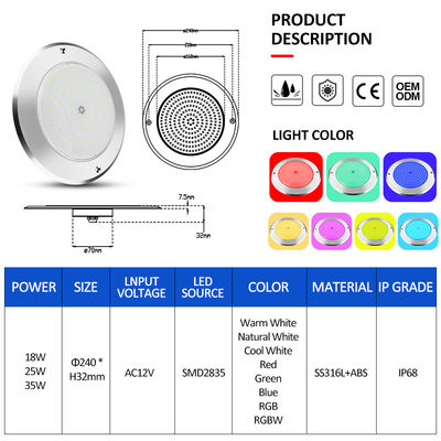 SUS316 कवर माउंट IP68 DC12V 3000K पानी के नीचे एलईडी स्पा तालाब प्रकाश व्यवस्था