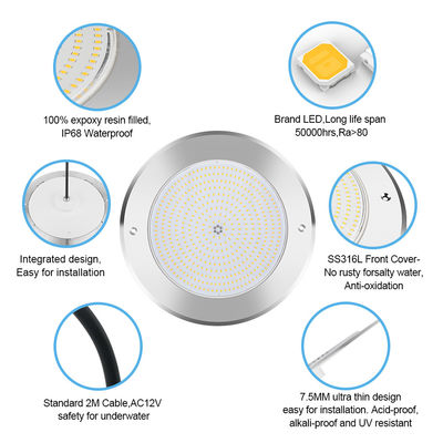 एलईडी PAR56 पूल लाइट 12 वोल्ट स्टेनलेस स्टील वाटरप्रूफ SMD 2835 चिप्स 100% राल से भरा हुआ