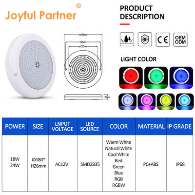 स्विमिंग पूल लाइट IP68 इपॉक्सी राल से भरा हुआ एक्वेरियम लाइट्स आरजीबी एसी 12 वी एबीएस सतह घुड़सवार