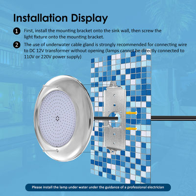 स्विमिंग पूल के लिए एलईडी पूल लाइट्स IP68 12VAC SMD एलईडी स्टेनलेस स्टील सामग्री DIA260MM