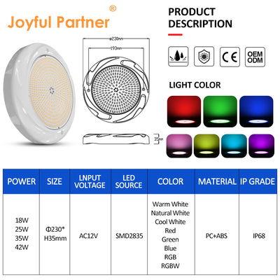 35W एलईडी स्विमिंग पूल लाइटिंग कंक्रीट पूल के लिए SPA 230*35mm ABS सामग्री AC12V RGB RGBW