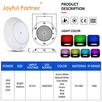 दीवार पर घुड़सवार एलईडी पूल लाइट 260*40mm AC12V 42w रिमोट कंट्रोल के साथ ABS आवास आधुनिक शैली