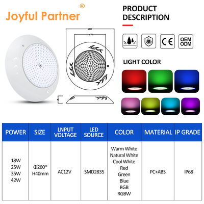 IP68 वाटरप्रूफ आरजीबी पूल लाइट्स SMD 2835 25W लैंडस्केप सजावट के लिए गर्म सफेद