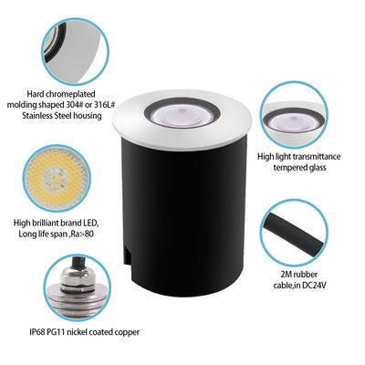 स्विमिंग पूल लाइट्स रिसेस्ड DC12~24V 1W 2W स्टेनलेस स्टील एलईडी एकल रंग के साथ ABS ब्लैक बॉक्स