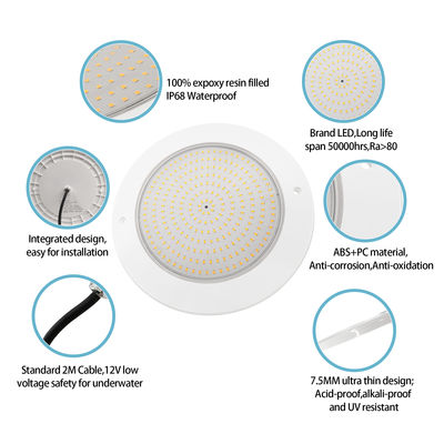 IP68 वाटरप्रूफ लाइट 35W अल्ट्रा स्लिम H7.5 मिमी आउटडोर लाइटिंग ABS सामग्री डीसी 12V दीवार घुड़सवार पूल रोशनी