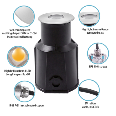 स्टेनलेस स्टील 316 धंसा हुआ पानी के नीचे का प्रकाश DC12V/24V 3W RGB LED SPA पूल लाइट्स CE RoHS IP68 3000k के साथ