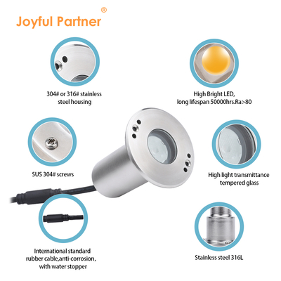 एलईडी मिनी वाटरप्रूफ धंसा हुआ मार्कर 1W 12V DC 8° संकीर्ण बीम कोण IP68 आउटडोर लैंडस्केप लाइटिंग
