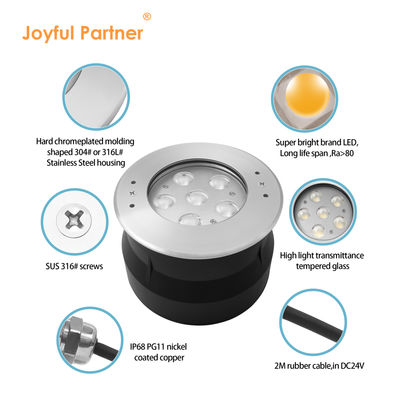 आउटडोर पूल लाइट DC24V 12W RGB क्लियर ग्लास 316 स्टेनलेस स्टील IP68 रखरखाव परियोजनाओं के लिए