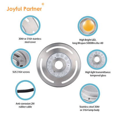 आउटडोर IP68 DMX RGB 24V सबमर्सिबल 9X3w LED अंडरवाटर फाउंटेन डांसिंग लाइट स्टेनलेस स्टील 316L, व्यास 285mm के साथ