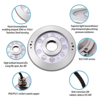 स्टेनलेस स्टील पनडुब्बी एलईडी फव्वारा प्रकाश IP68 DC24V CE प्रमाणित