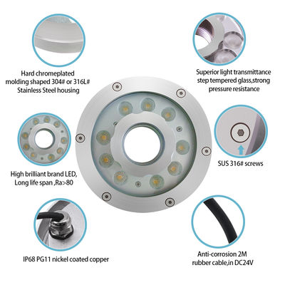 पानी के नीचे एलईडी फव्वारा लाइट्सस्विमिंग पूल के लिए DC12V 24V स्टेनलेस स्टील DMX आरजीबी