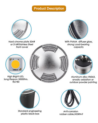 LED Buried Deck Light DC24V Stainless Steel 1/2 /4 Side View 3W Casting Aluminum Housing