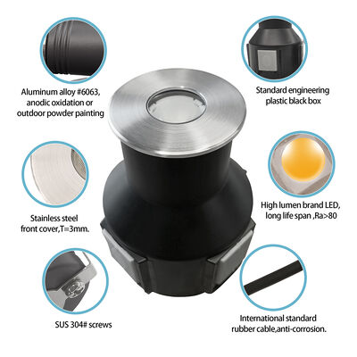 एलईडी इनग्राउंड अपलाइट वाटरप्रूफ 3000K DIA55MM रिसेस्ड टाइप 24V डीसी IP67 फ्रॉस्टेड ग्लास के साथ