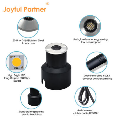 अंडरग्राउंड अप लाइट IP67 3W CREE एलईडी एंटी ग्लेयर डिजाइन DIA45MM सड़क के लिए एल्यूमीनियम आवास