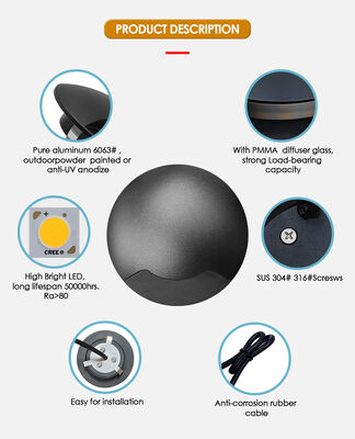 साइड व्यू अंडरग्राउंड लैंप 12V-24V DC IP67 एल्यूमिनियम हाउसिंग DIA60MM वन टू साइड-वे