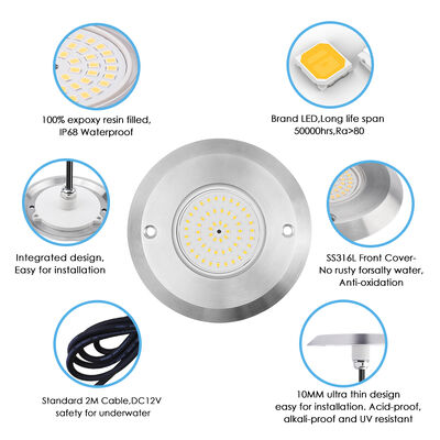 6W अल्ट्रा स्लिम अंडरवाटर PAR56 पूल लैंप SMD LED 2835 वाटरप्रूफ 110x34MM DC12V/AC12V