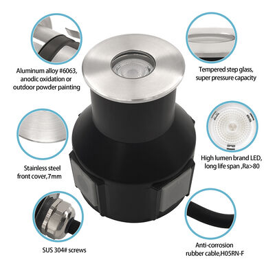 आउटडोर दफन इनग्राउंड लाइट्स DC24V इनबिल्ट ड्राइवर DIA55MM 3W 3000K IP67 गार्डन पथवे एप्लिकेशन के लिए