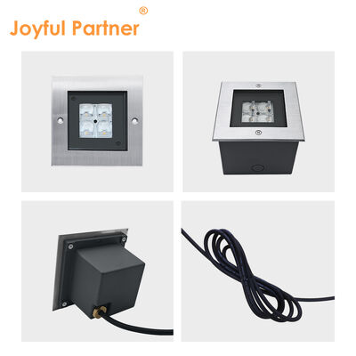 स्क्वायर स्टील इनग्राउंड अप लाइट AC100-240V 4*2W एलईडी 316 स्टेनलेस स्टील ट्रिम 0.5M इलेक्ट्रिकल केबल के साथ