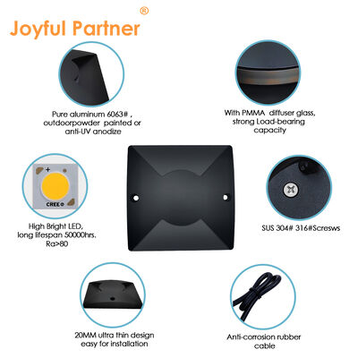 वर्ग पक्षीय उत्सर्जक पथ रोशनी SMD2835 एलईडी 100*100MM शुद्ध एल्यूमीनियम 6063 24VDC IP67 रेटिंग